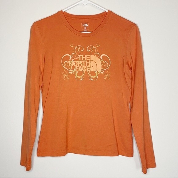 The North Face Orange Long Sleeve Tee T-shirt 100% Cotton Size Medium - Picture 1 of 6